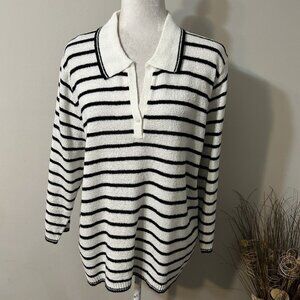 Vtg Y2K 90s White Stag Black & White Striped Collar Lightweight Sweater Size XL